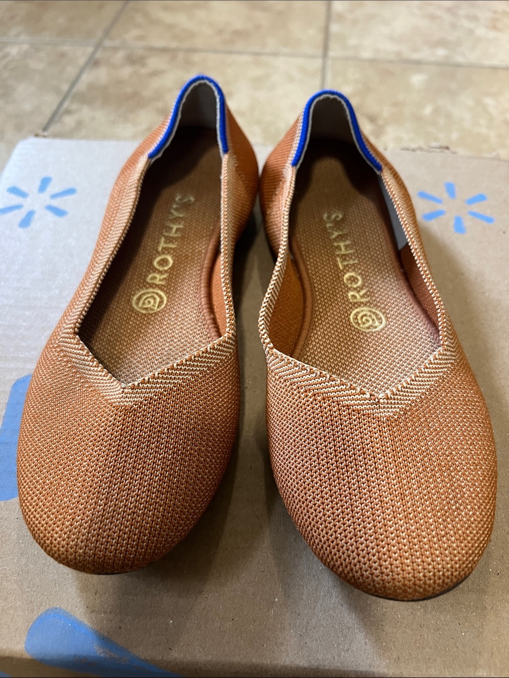 Rothy's Burnt Orange Flats with Blue Trim Women’s Size 8
